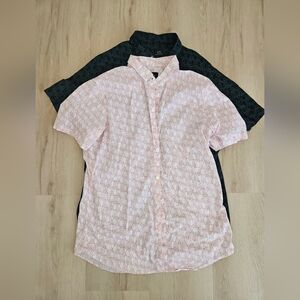 Armani Exchange Men's Pink and Black Geometric Pattern Shirts